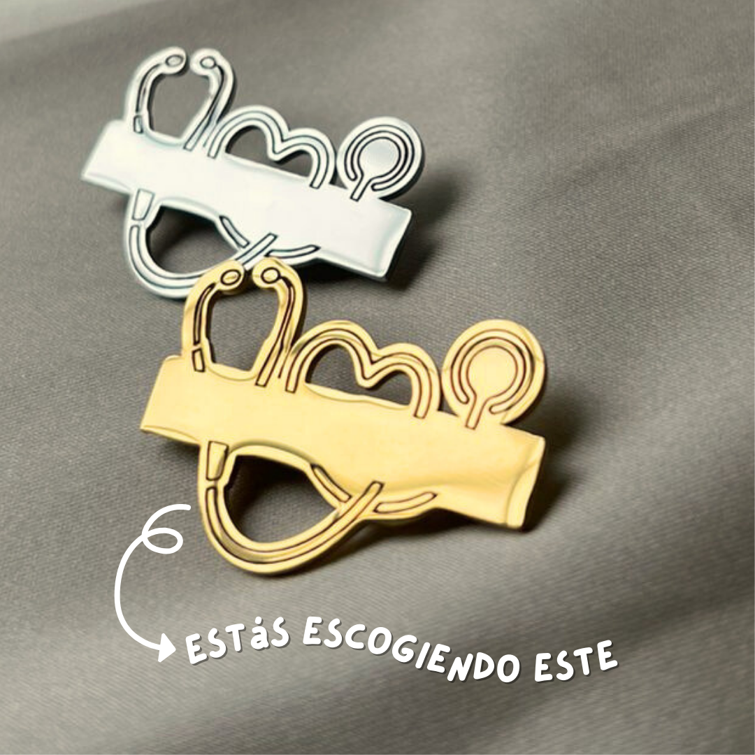 Pin Estetoscopio Dorado Personalizado