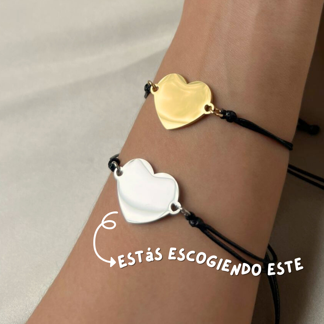 Brazalete Corazón Plateado Ajustable Personalizado